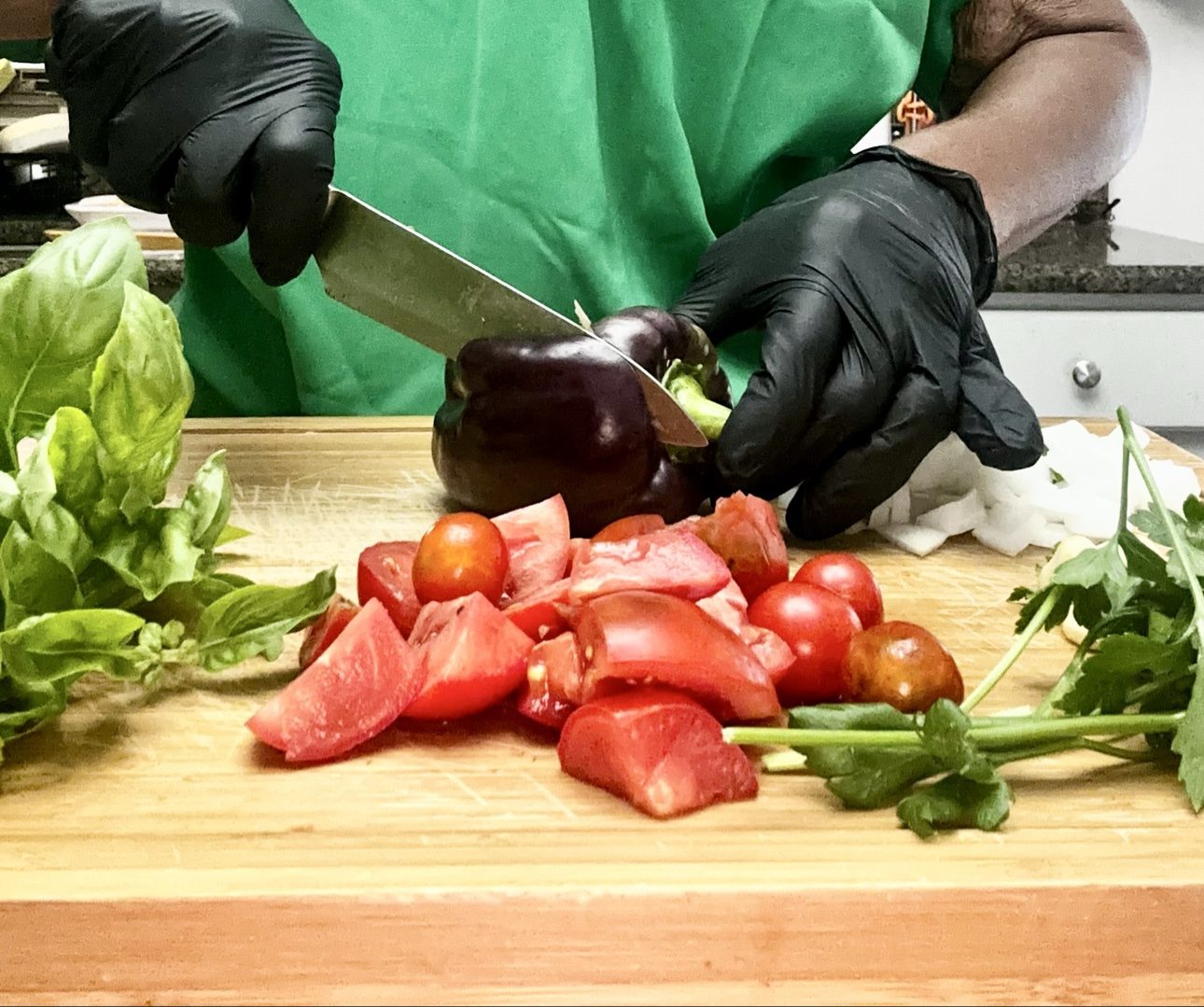 Tiffany preparing fresh ingredients in the kitchen